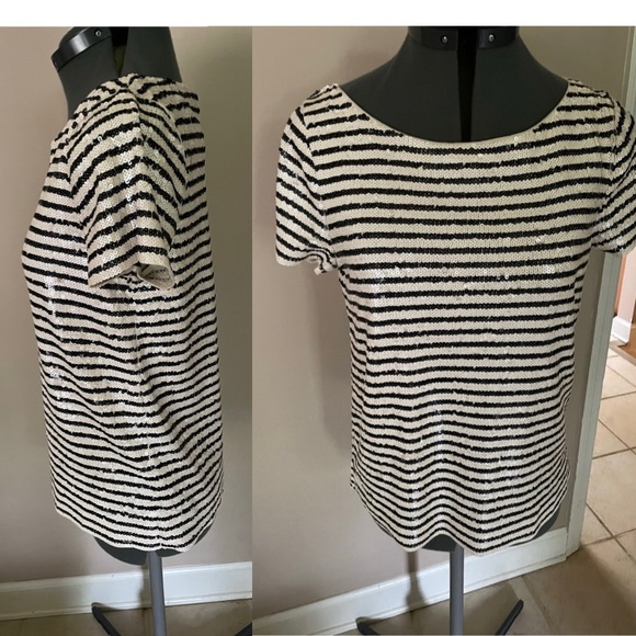 J.CREW Sequin Stripe Top EUC Sz Small Blk Ivory - Picture 5 of 11